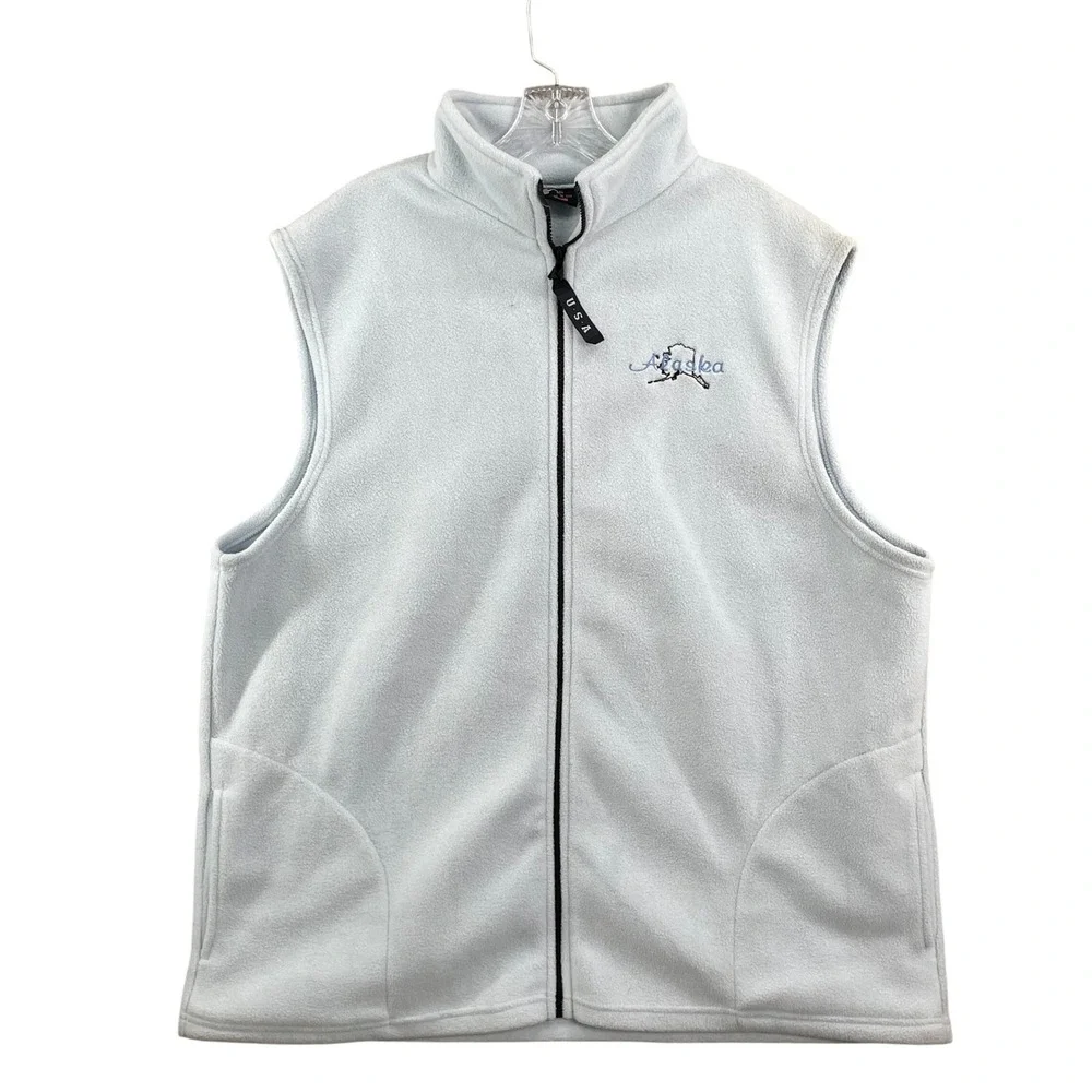 Vintage Alaska Fleece Vest Mens XXL Embroidered Full Zip‎ USA Made Outdoors Camp